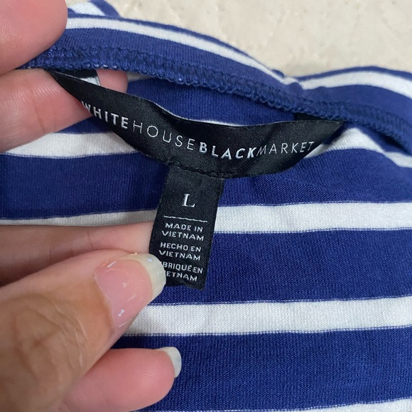 White House Black Market off shoulder stripe dress, large navy nautical skater - Picture 4 of 6